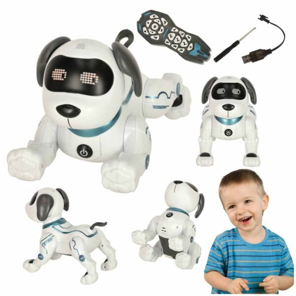 Interaktyvus šuniukas robotas su nuotolinio valdymo pulteliu